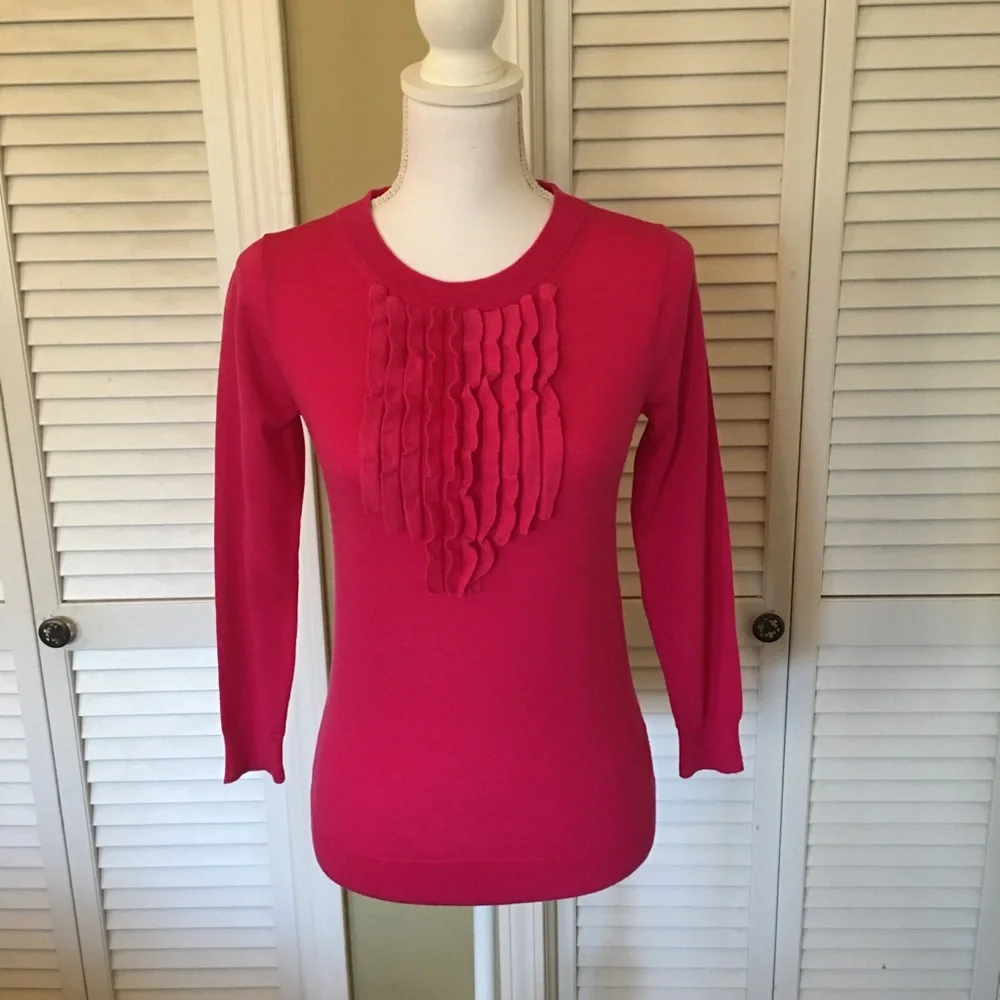 J. Crew Merino Wool Bright Pink Ruffle Sweater Size XS